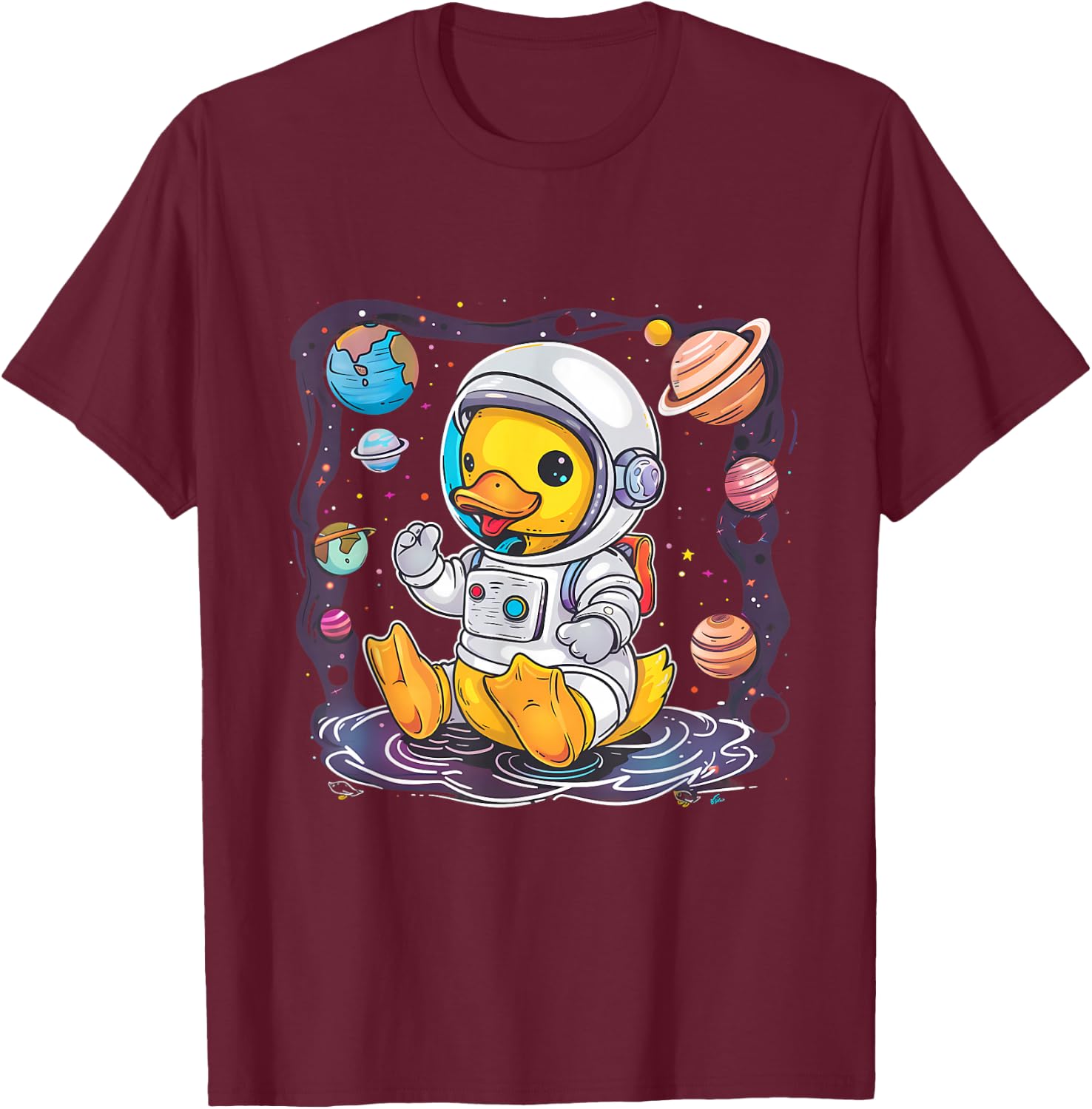 Rubber Duck Astronaut Space Rubber Duck Lover Science Planet T-Shirt - T-Shirt | Maroon