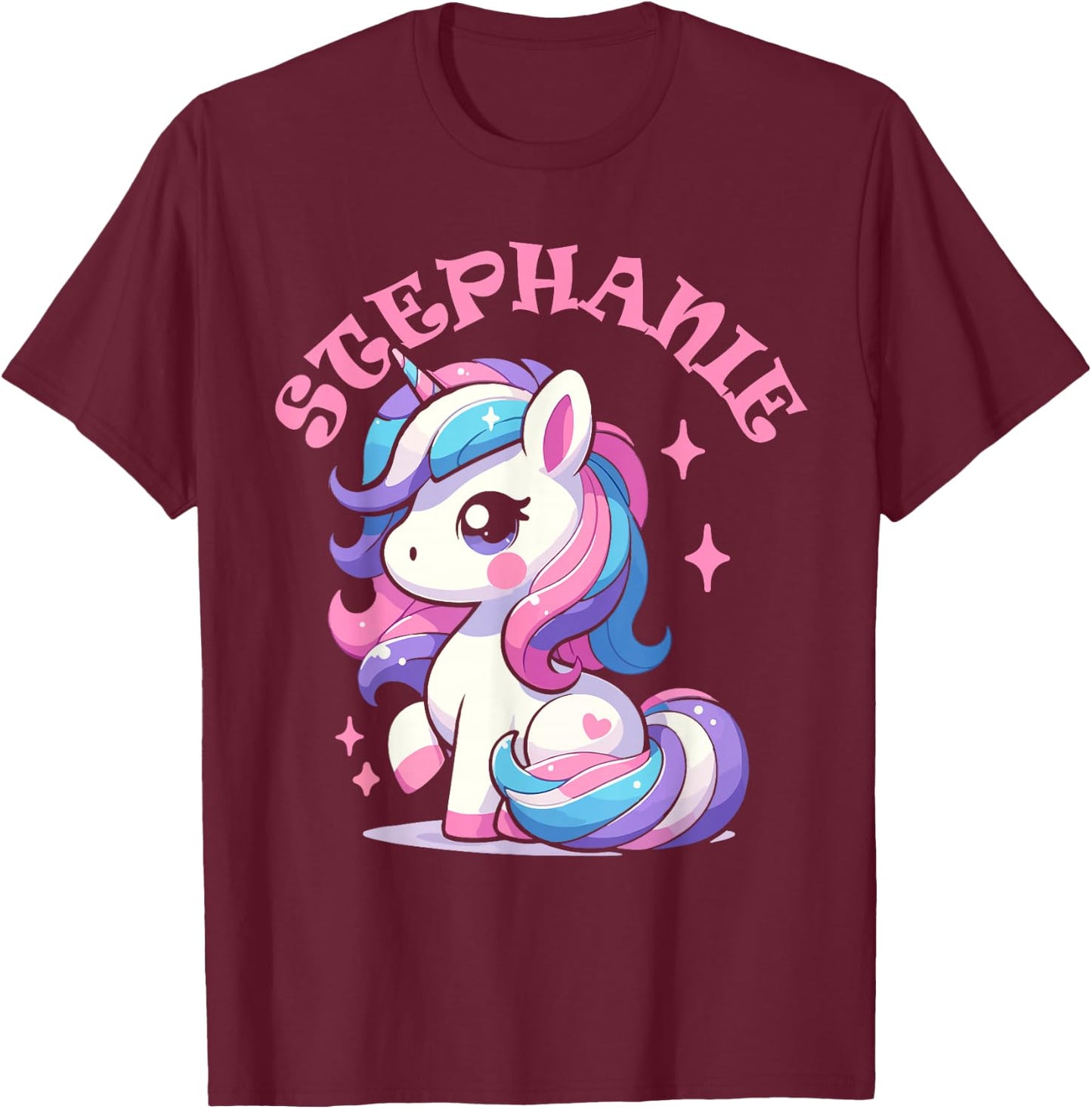 Stephanie Cute Unicorn Design for Girls Name Stephanie T-Shirt - T-Shirt | Maroon