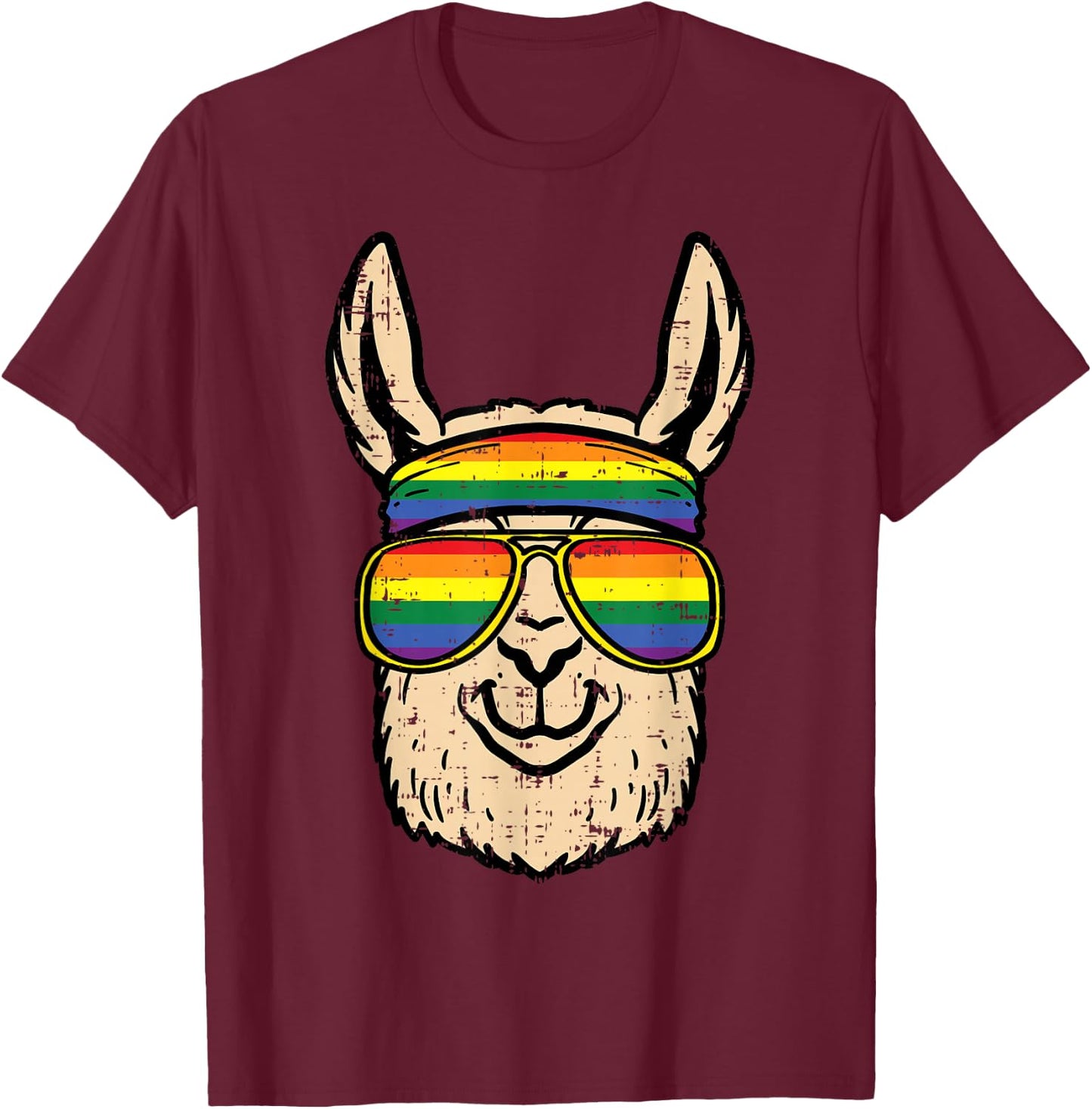 Gay Pride Llama Rainbow Flag Lgbt Alpaca Ally Men Boys Kids T-Shirt - T-Shirt | Maroon