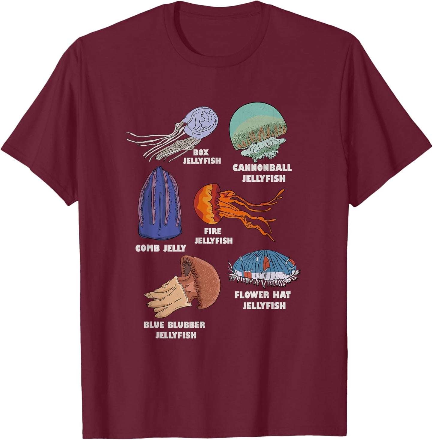 Jellyfish Types Marine Biology Ocean Jellyfish T-Shirt - T-Shirt | Maroon