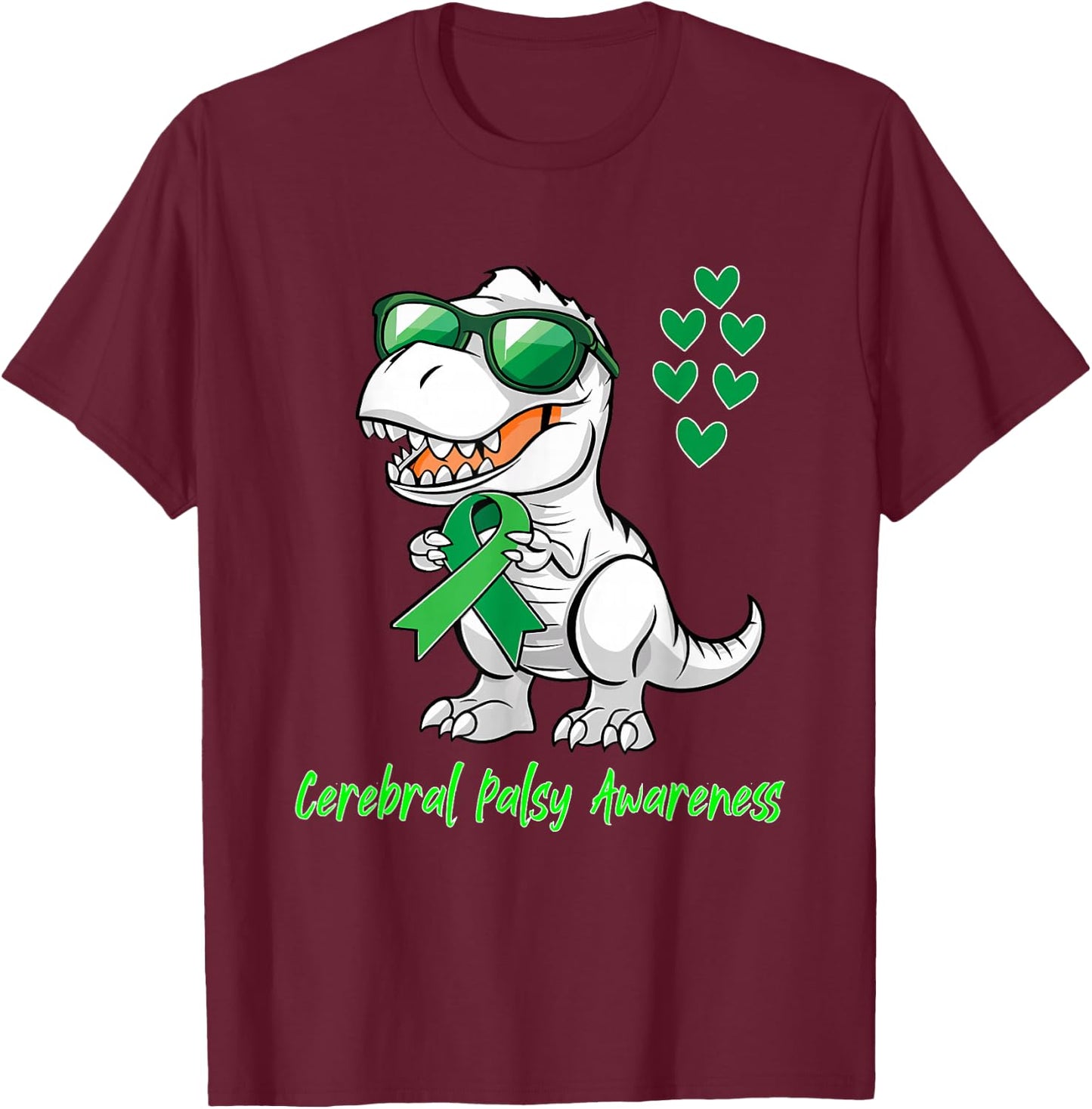 T-rex Dinosaur Cerebral Palsy Awareness Day Dino Toddlers T-Shirt - T-Shirt | Maroon