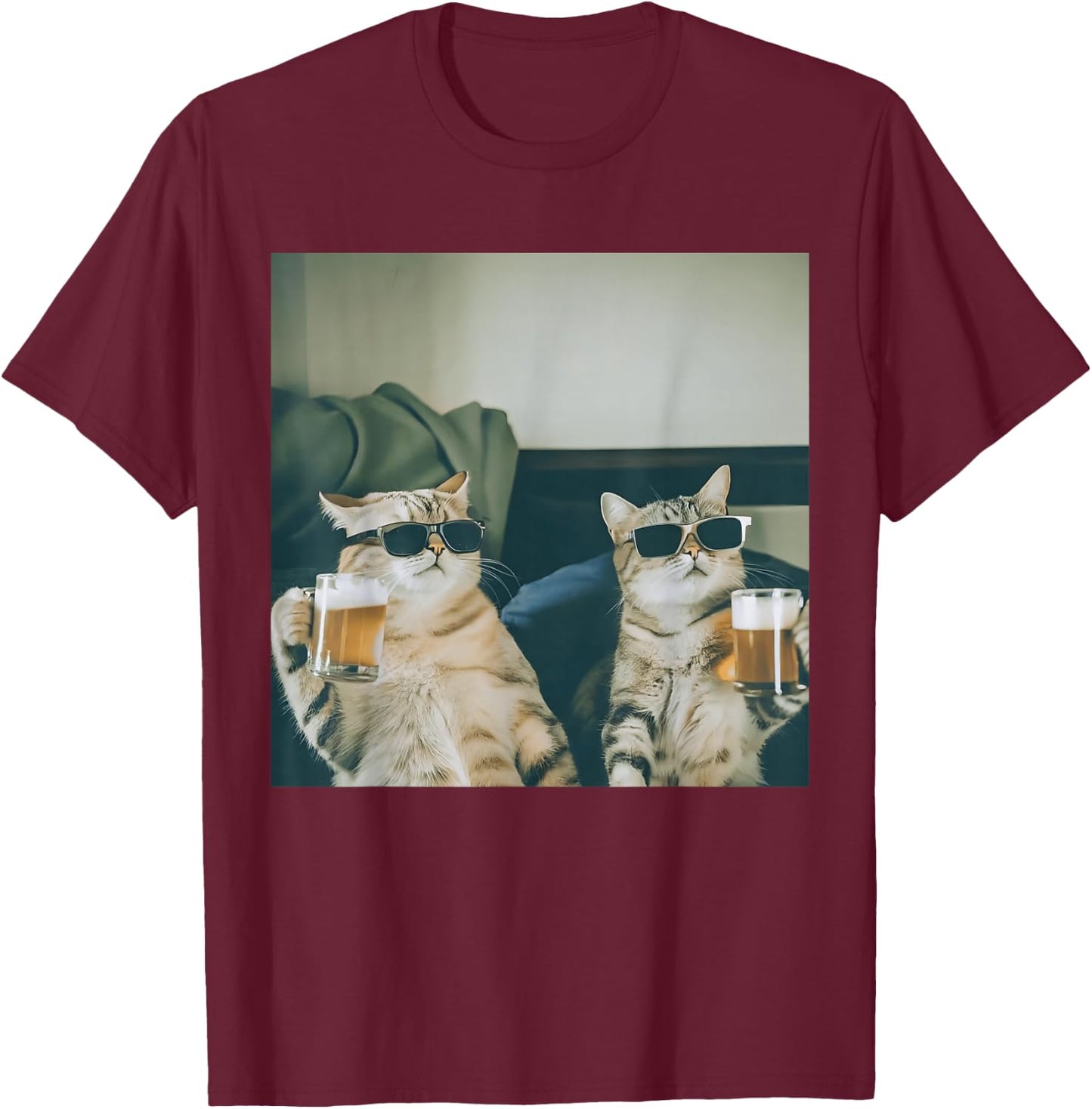 Retro Bier Katzen Foto Lustig Alkohol gekühlt Katze Party Lustig T-Shirt - T-Shirt | Maroon