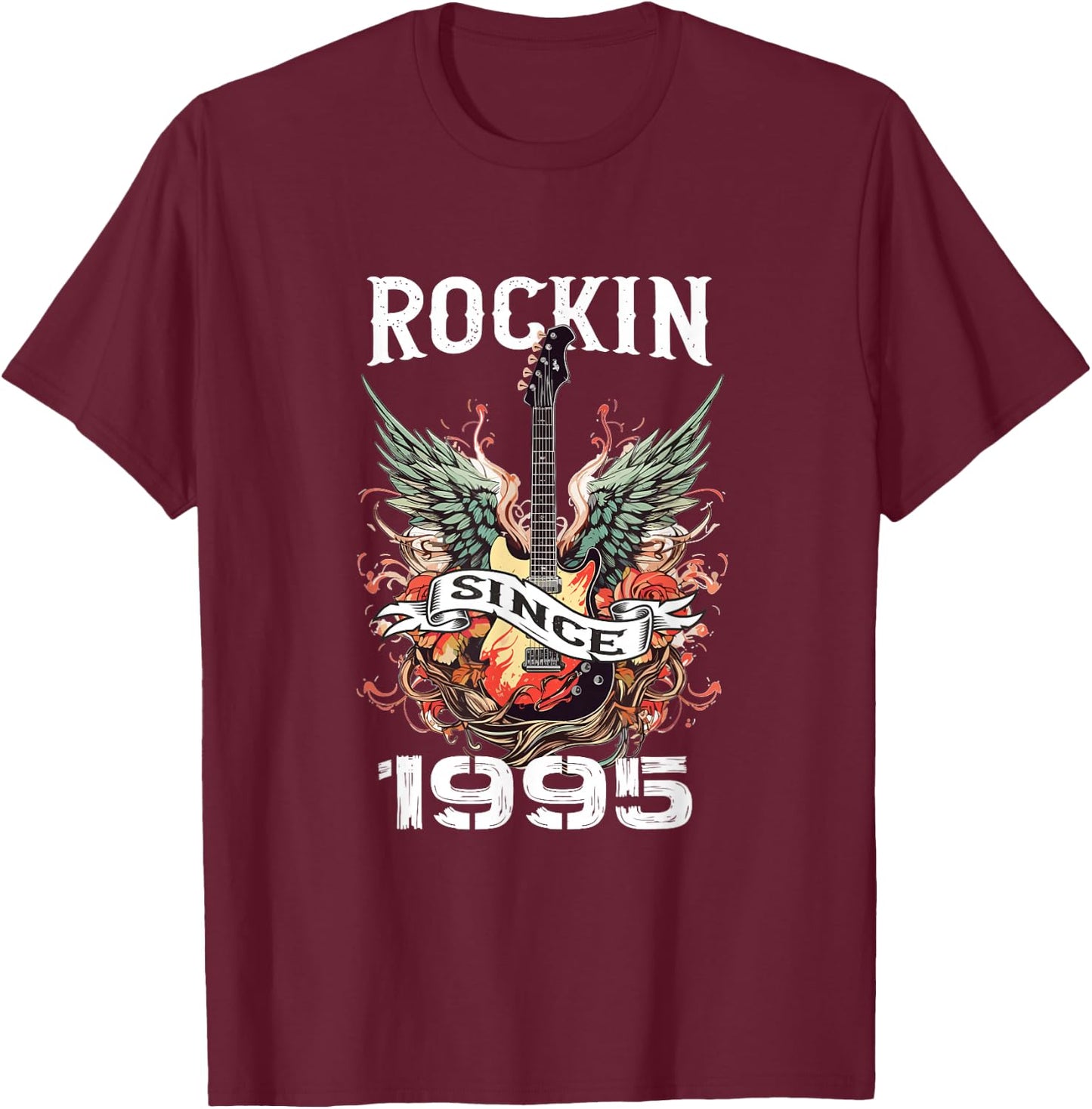 Rockin Since 1995 Classic Rock Guitar Year Of Birth Birthday T-Shirt - T-Shirt | Maroon