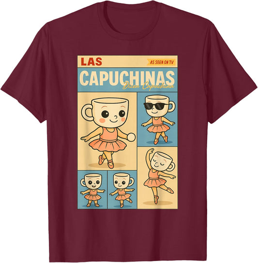 Ballerines Capuchinas Retro Brainrot Cute Kid AI Coffee Cup T-Shirt - T-Shirt | Maroon