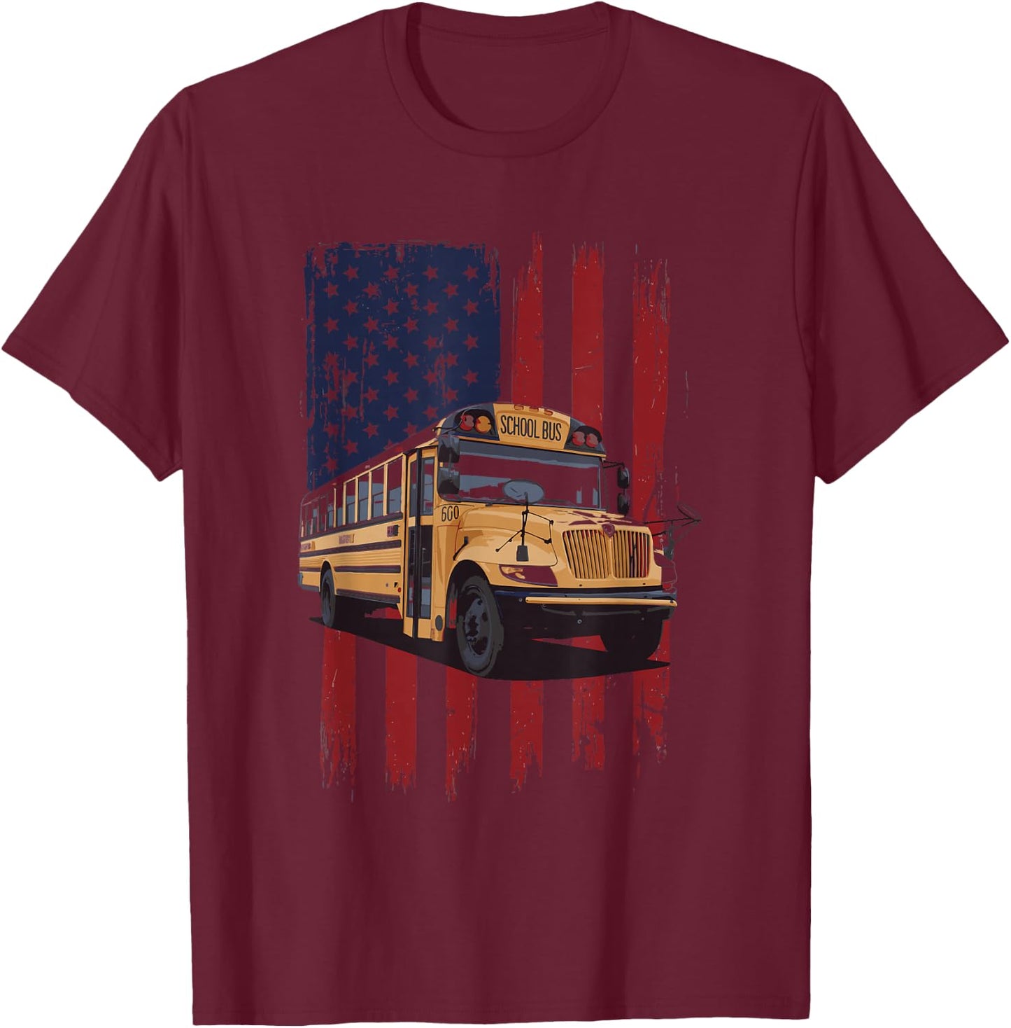 School Bus Driver USA Flag T-Shirt - T-Shirt | Maroon