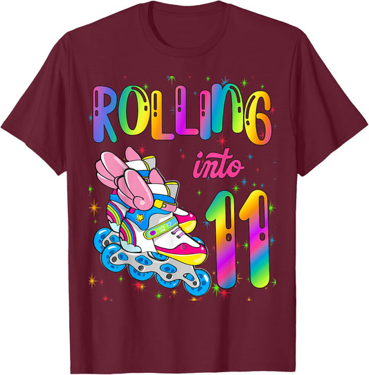 Rolling Into 11 years Let's Roll I'm Turning 11 Roller Skate T-Shirt - T-Shirt | Maroon