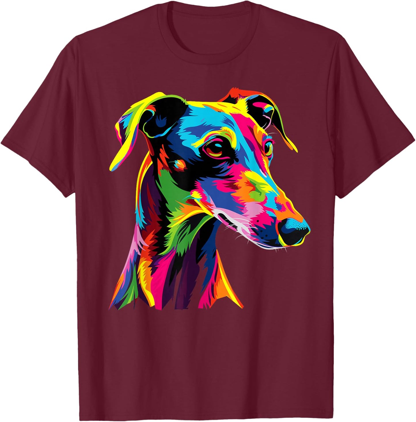 Windhund Hunde Bunte Farben Pop Art Greyhound Windhunde T-Shirt - T-Shirt | Maroon