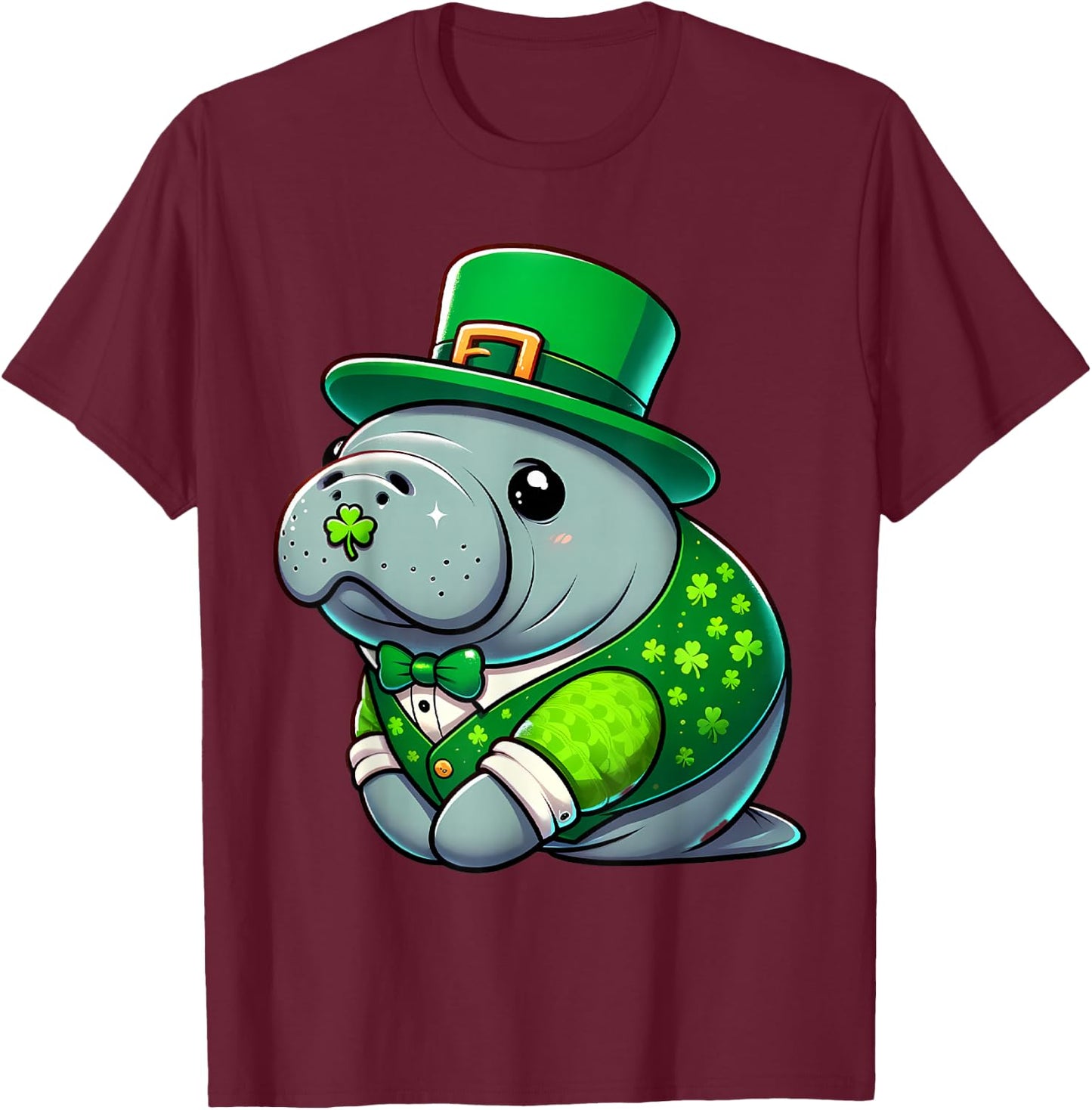 St. Patricks Day Manatee Leprechaun Men Women Kids T-Shirt - T-Shirt | Maroon