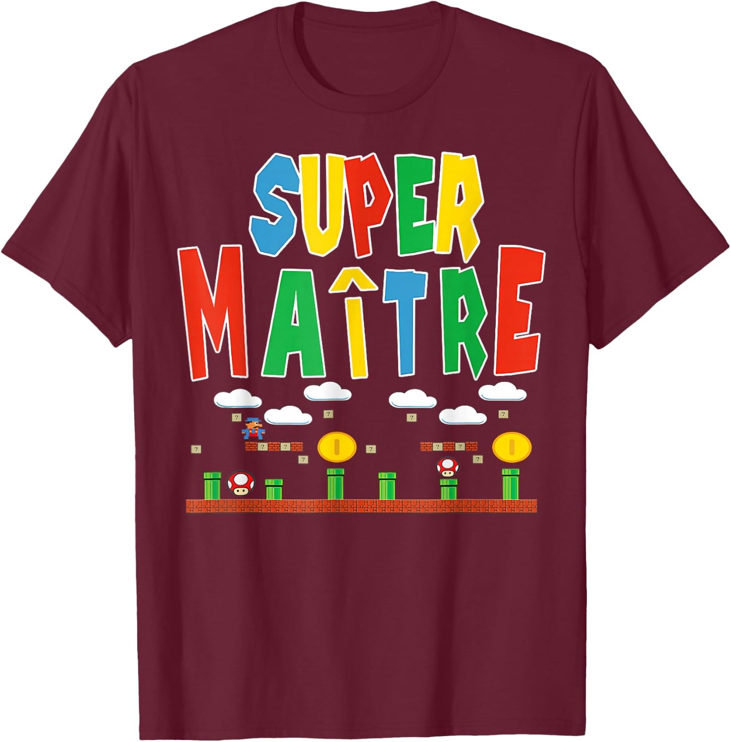 Merci Master Gift Teacher Humour Super Master , Black, S T-Shirt - T-Shirt | Maroon