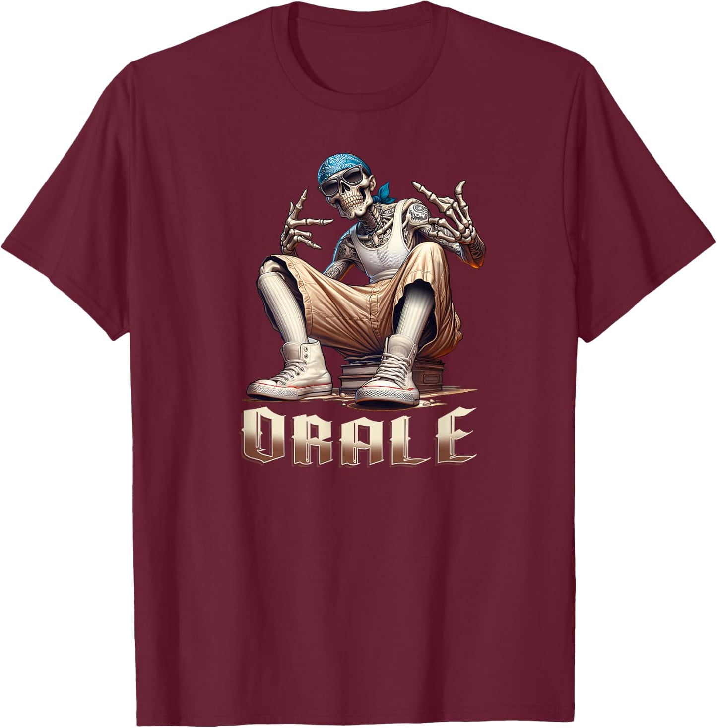 ORALE Chicano Art Cholo Chola Homie Mexican Skeleton T-Shirt - T-Shirt | Maroon