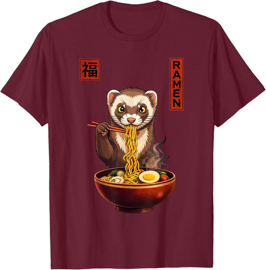 Ferret Ramen Japanese Art Funny Anime Kawaii T-Shirt - T-Shirt | Maroon