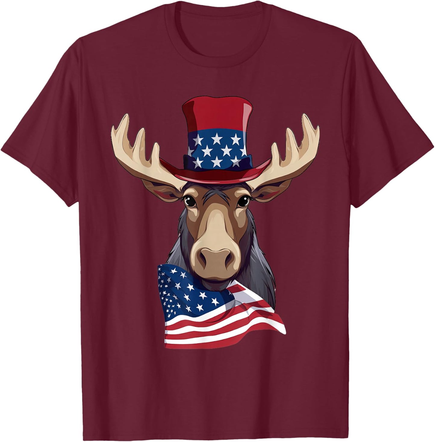Moose with Patriotic USA Flag American Independence Day T-Shirt - T-Shirt | Maroon