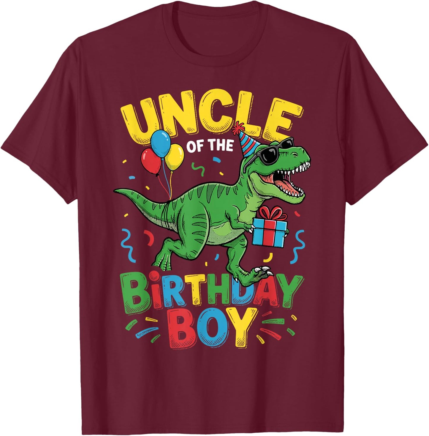 Uncle of The Birthday Party Outfit Dinosaur Squad Uncle T-Shirt - T-Shirt | Maroon