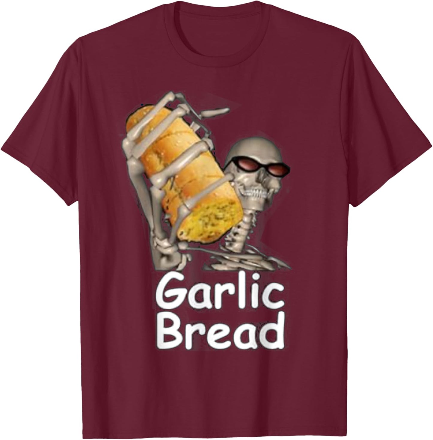 Garlic Bread Funny Skeleton T-Shirt - T-Shirt | Maroon