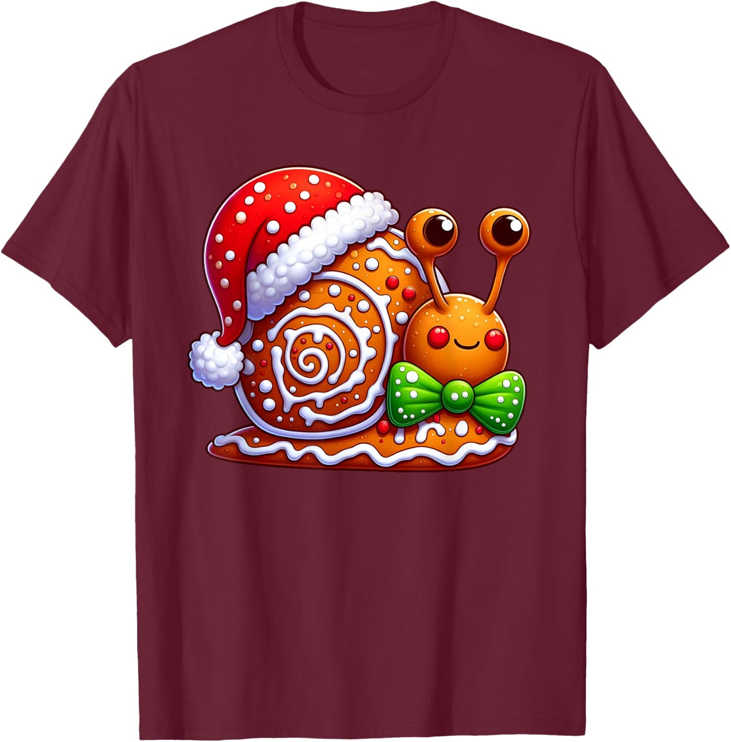 Funny Gingerbread Man Snail Christmas Kids T-Shirt - T-Shirt | Maroon
