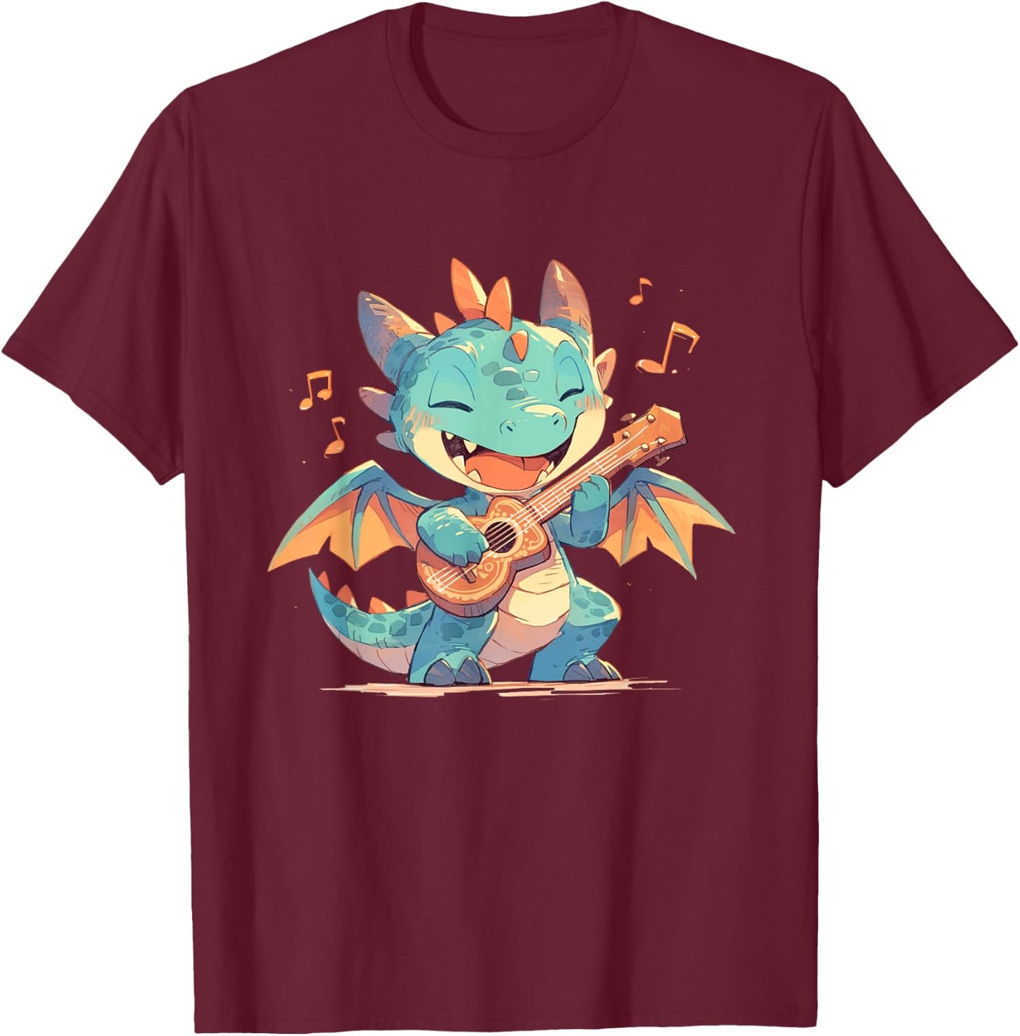Dragon Playing Ukulele - Dragon Kawaii T-Shirt - T-Shirt | Maroon