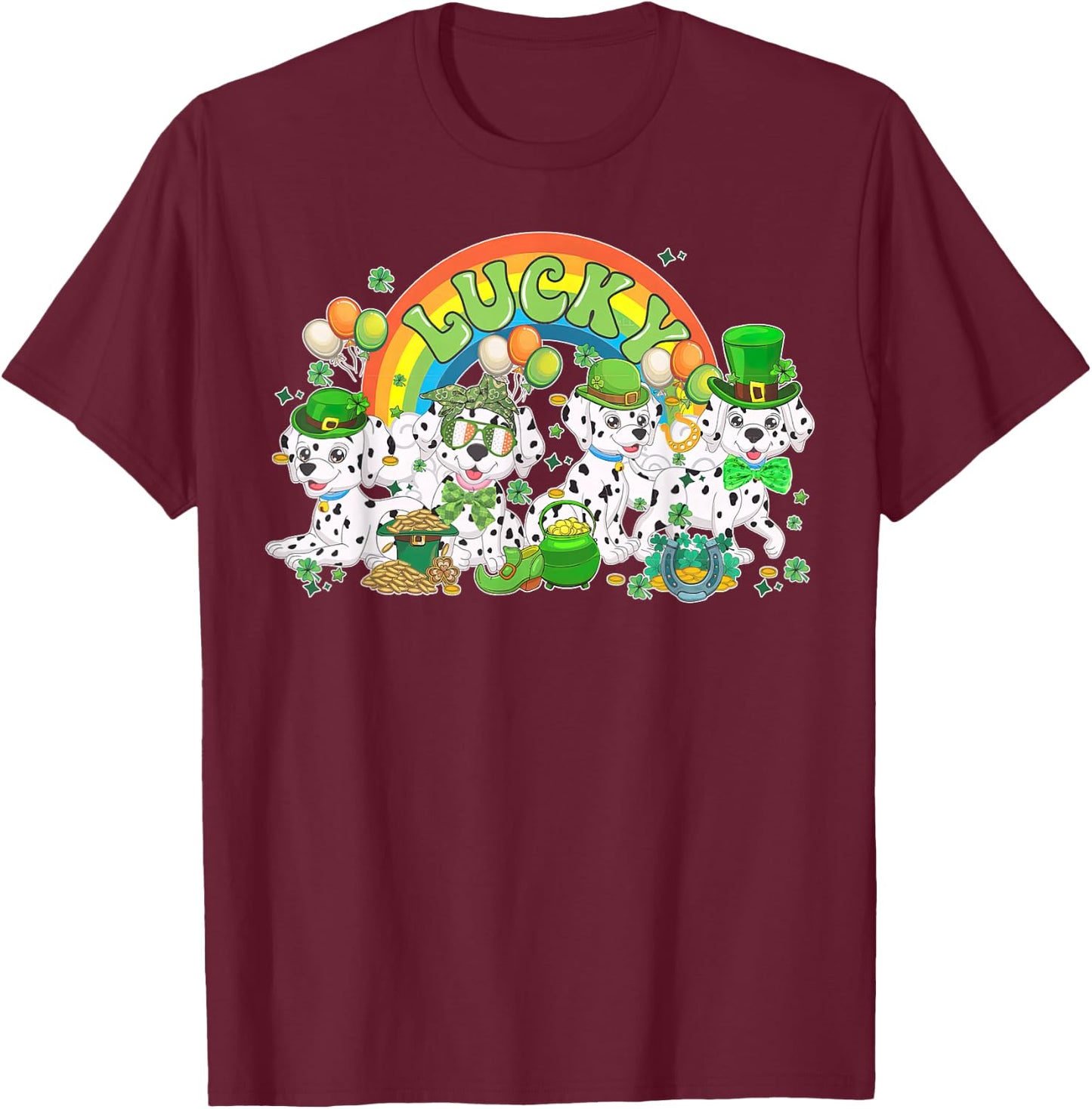Lucky Dalmatian St Patricks Day Irish Dalmatian Dog Mom T-Shirt - T-Shirt | Maroon
