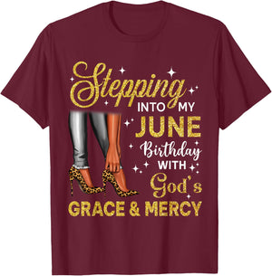 Stepping Into June Birthday High Heel Afro Black Woman T-Shirt - T-Shirt | Maroon