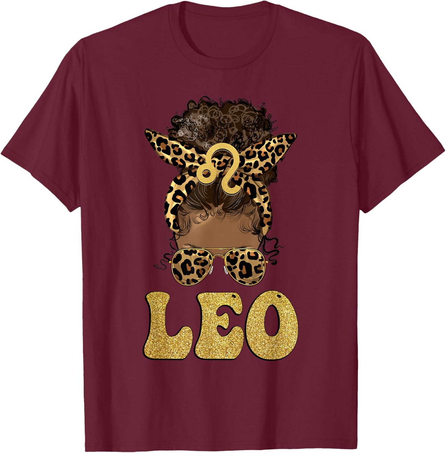 Leo Girl Afro Messy Bun African American women T-Shirt - T-Shirt | Maroon