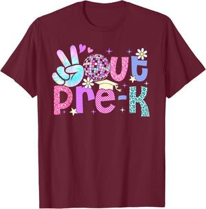 Peace Out Pre-K Last Day Of Pre-K Leopard Teacher Student T-Shirt - T-Shirt | Maroon