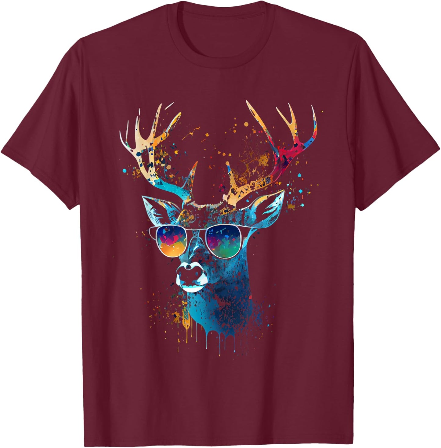 Deer Sunglasses Hunting Hunter Nature Fan Forest Hiking , black T-Shirt - T-Shirt | Maroon