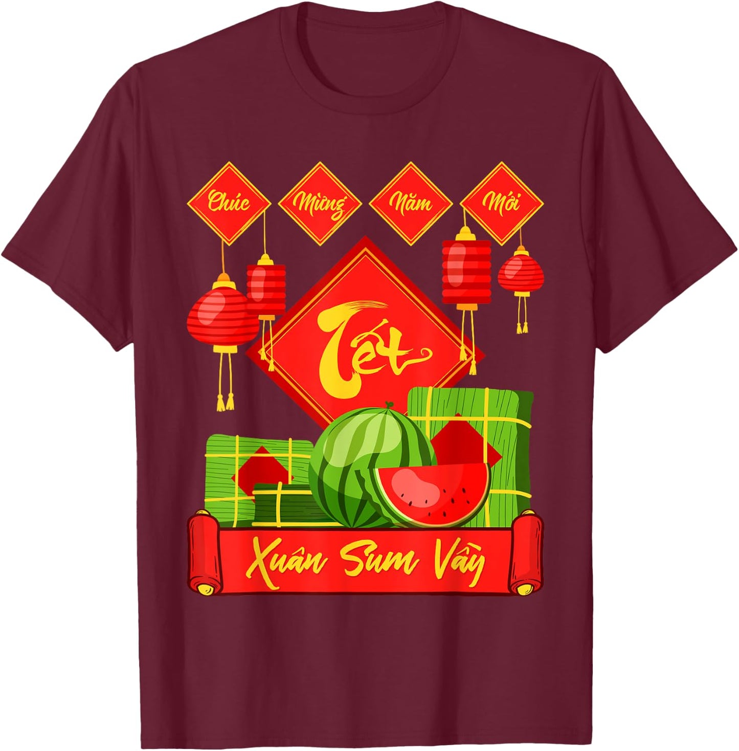 Xuan Sum Vay Vietnam Tet Wish Lunar New Year , Black, S T-Shirt - T-Shirt | Maroon