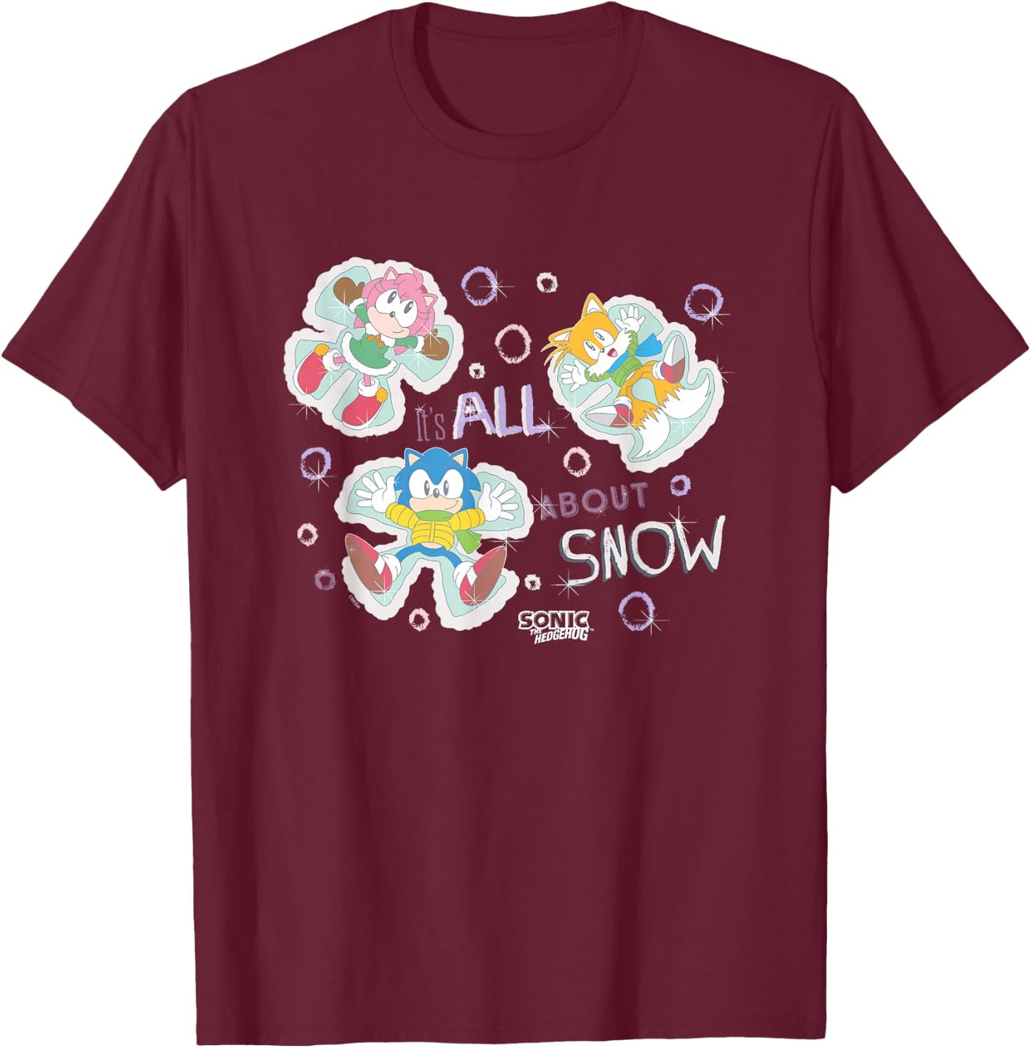 Sonic The Hedgehog Christmas It's All About Snow Vintage T-Shirt - T-Shirt | Maroon