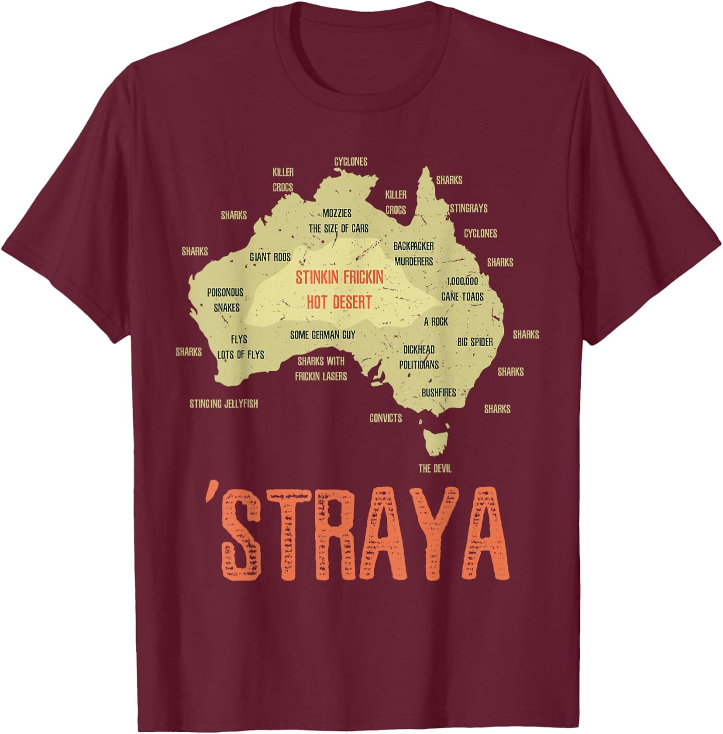 Retro Australia Day Australia Map Outback Australian T-Shirt - T-Shirt | Maroon