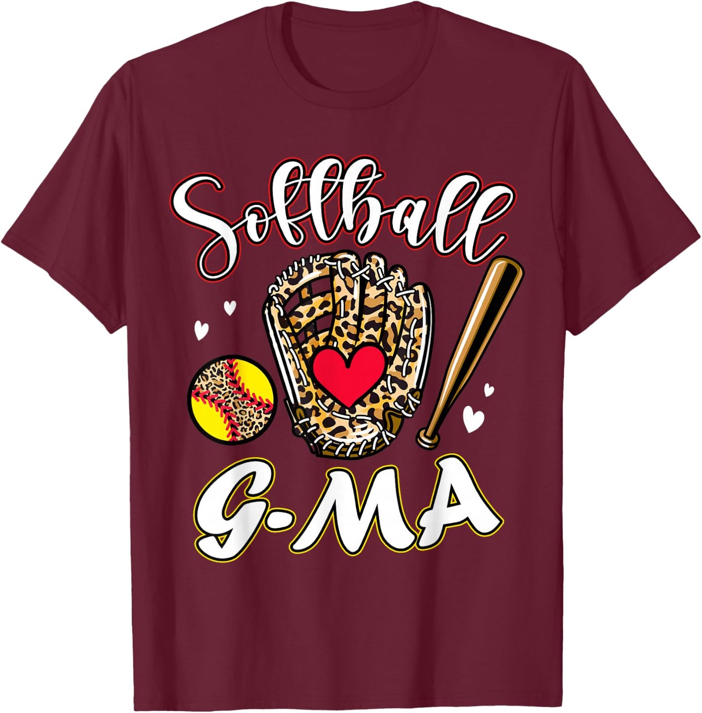 Softball G-Ma Leopard Game Day Softball Cute Matching Family T-Shirt - T-Shirt | Maroon