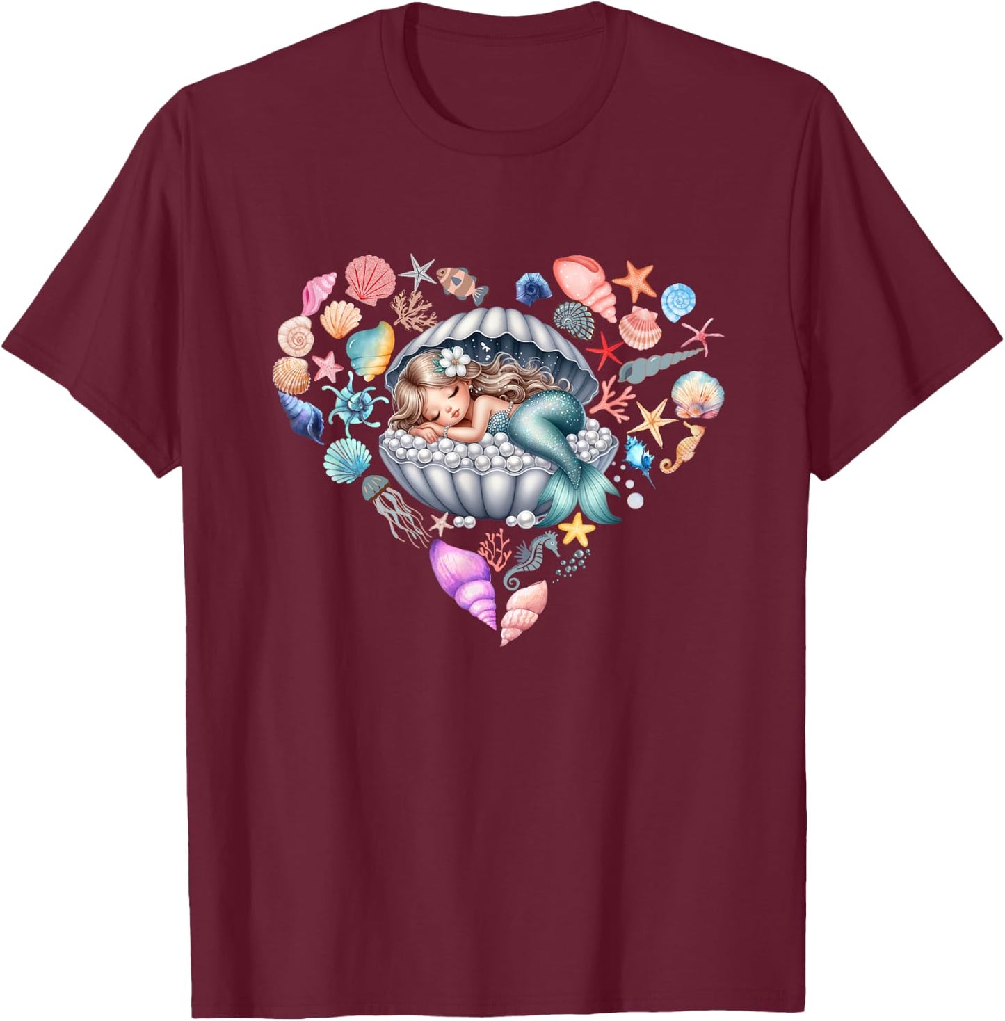 Sleeping Mermaid Underwater Love T-Shirt - T-Shirt | Maroon