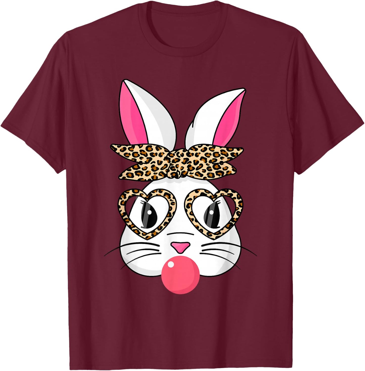 Cute Bunny With Leopard Bandana Heart Glasses Easter Day T-Shirt - T-Shirt | Maroon