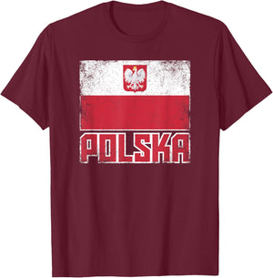 Polska Poland Flag Vintage Retro Country Polish Pride T-Shirt - T-Shirt | Maroon
