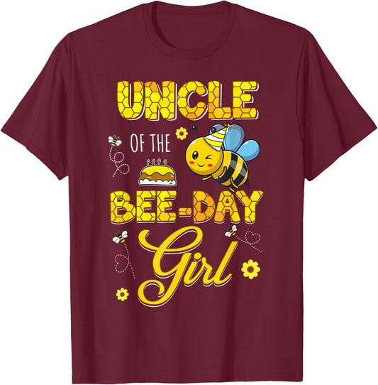 Uncle Of The Bee-Day Girl Hive Birthday Party Matching T-Shirt - T-Shirt | Maroon