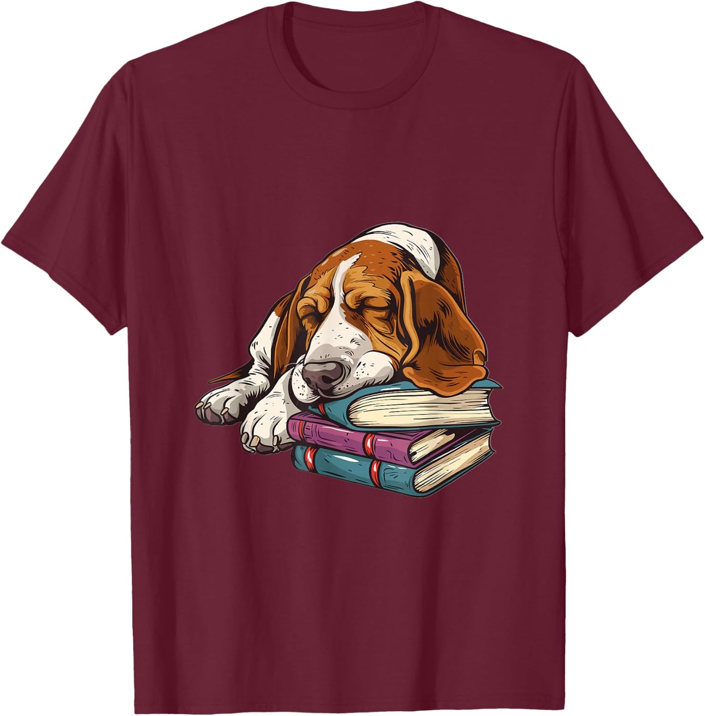 Basset Hound Books Dog Breed Graphic T-Shirt - T-Shirt | Maroon