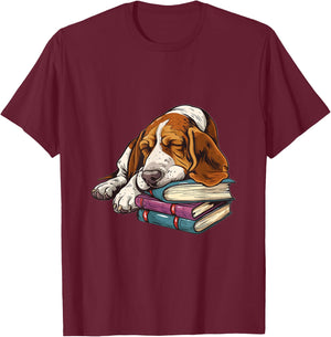 Basset Hound Books Dog Breed Graphic T-Shirt - T-Shirt | Maroon
