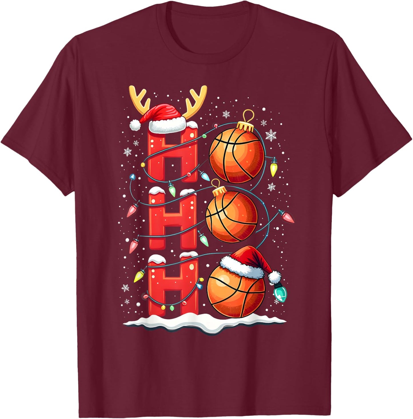 Christmas Basketball Ho Ho Sports Christmas Basketball Boys Kids , Black, S T-Shirt - T-Shirt | Maroon