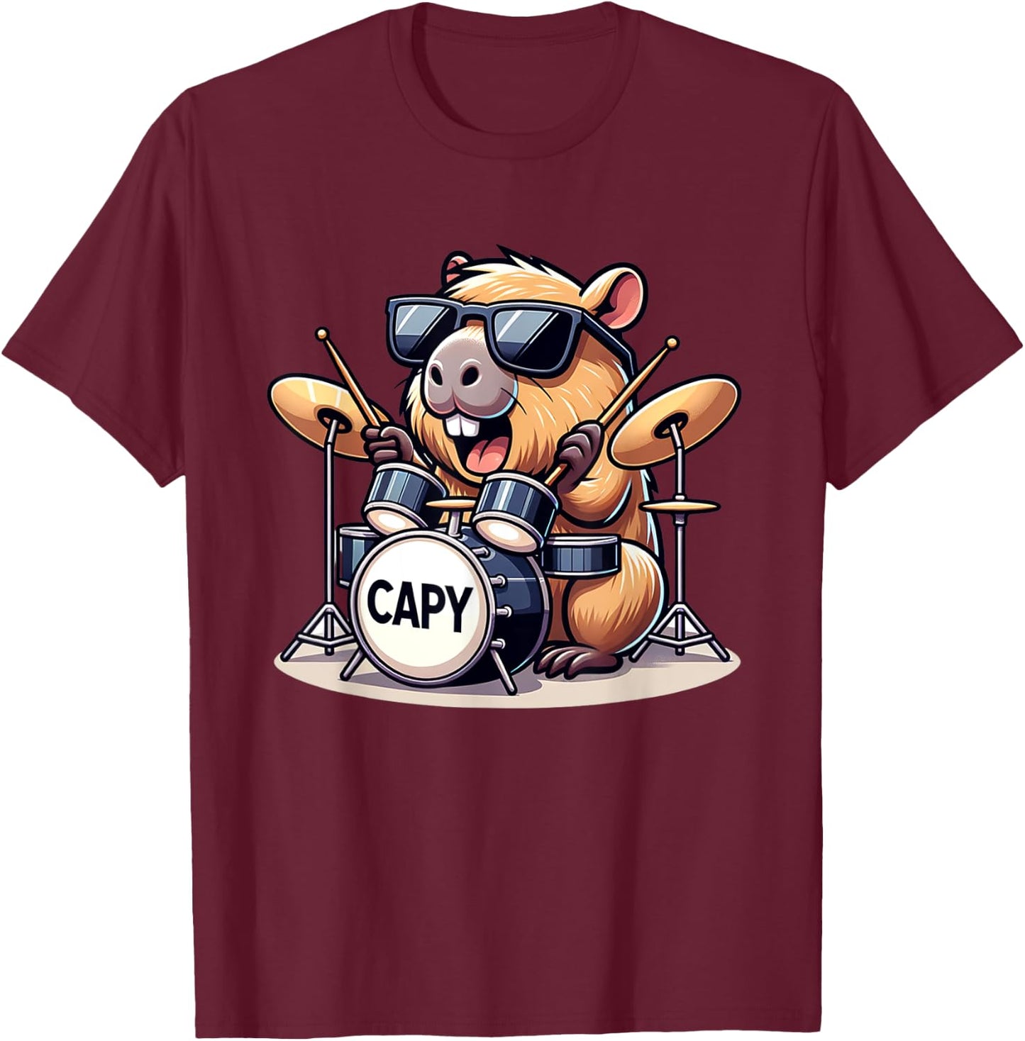 Lustige Capybara spielt Schlagzeug Kinder Junge Mädchen T-Shirt - T-Shirt | Maroon