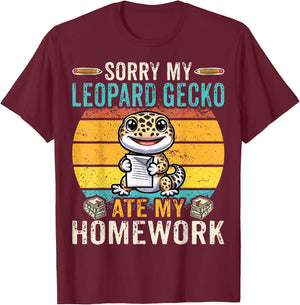 Sorry My Leopard Gecko Ate My Homework - Reptile Gecko Lover T-Shirt - T-Shirt | Maroon