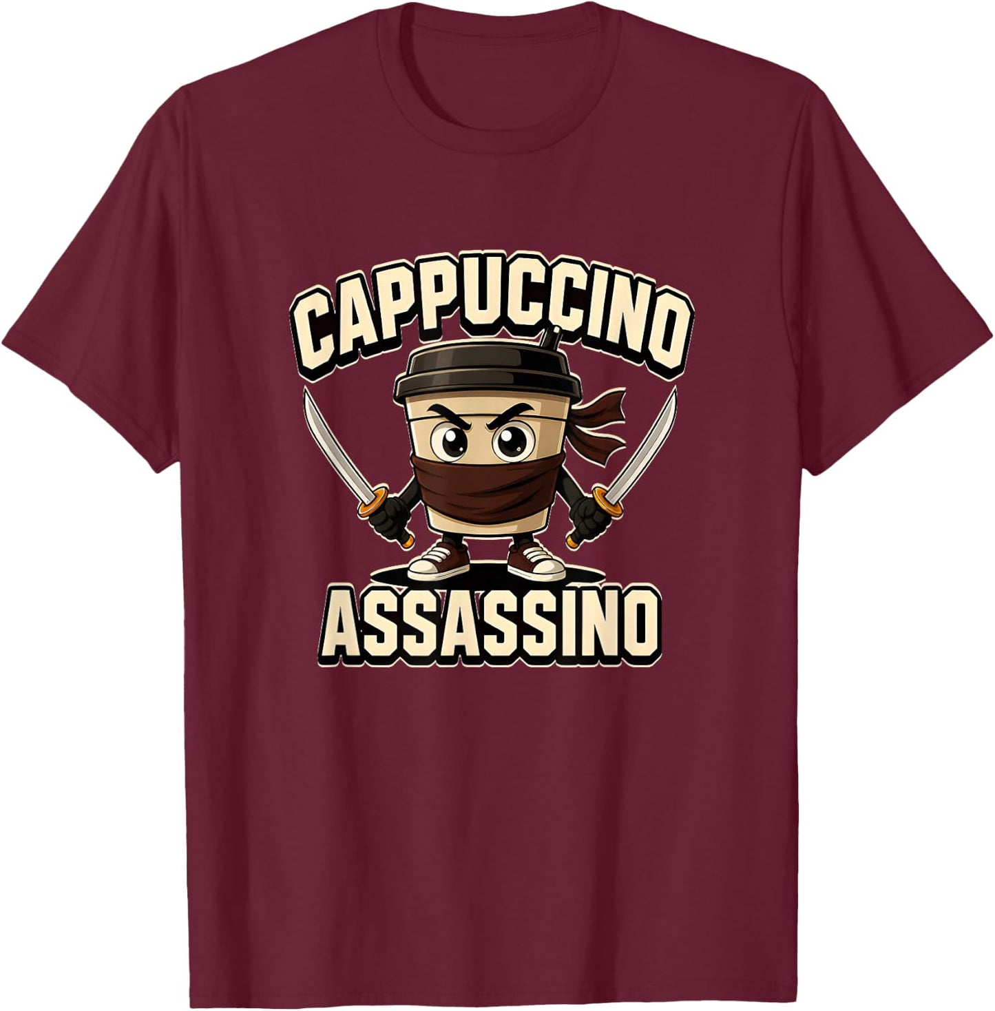 Cappuccino Assassino Italian Brain Rot Brainrot Shirt Meme T-Shirt - T-Shirt | Maroon