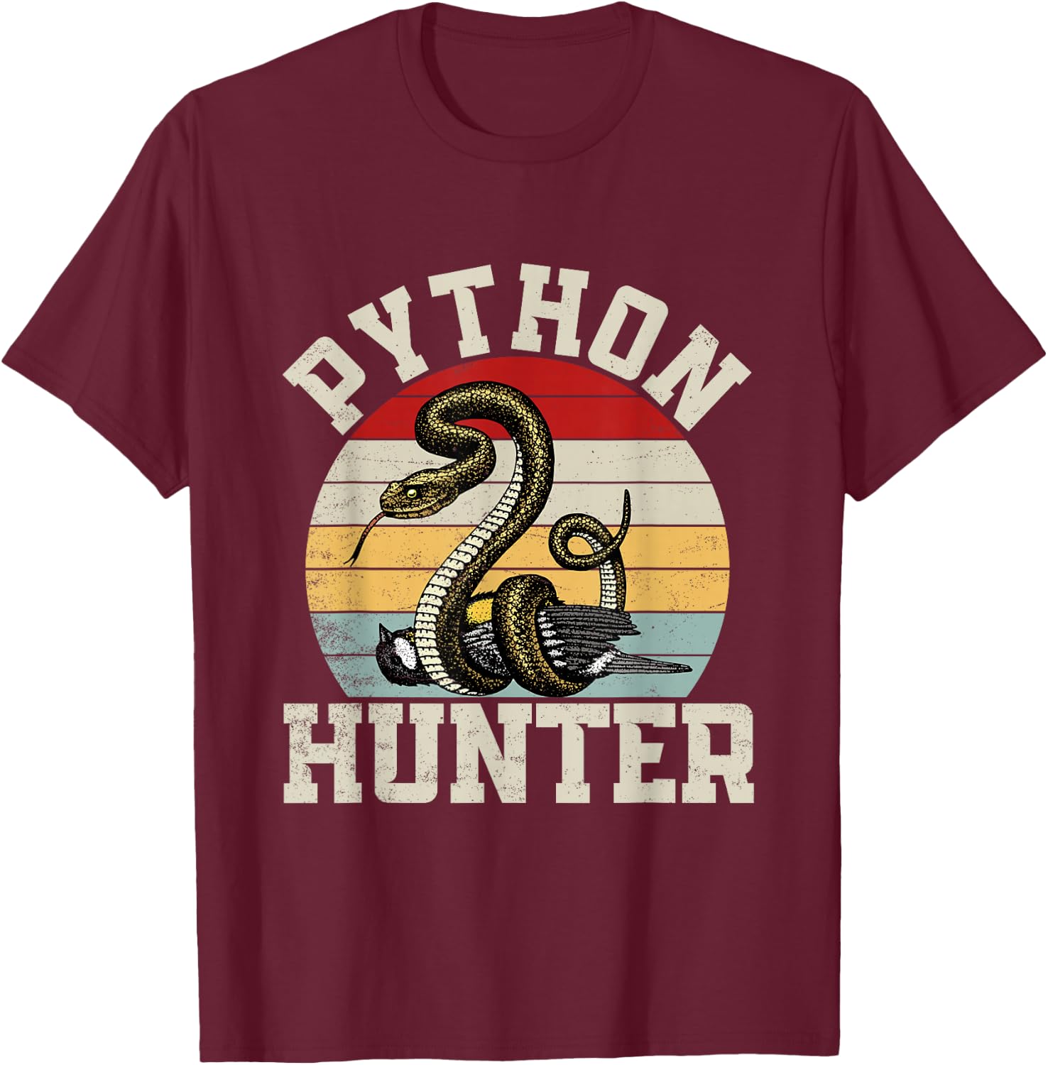 Python Hunter Florida Snake Vintage Retro Sunset T-Shirt - T-Shirt | Maroon