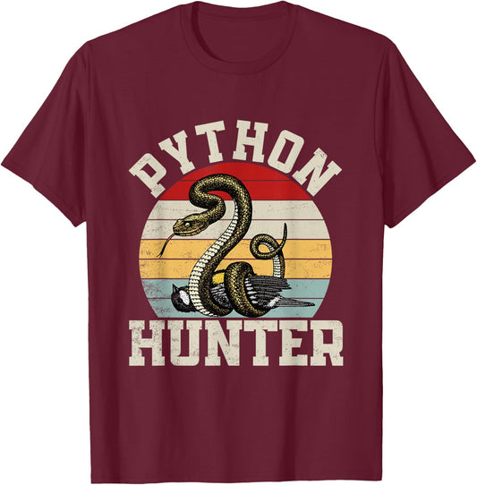 Python Hunter Florida Snake Vintage Retro Sunset T-Shirt - T-Shirt | Maroon