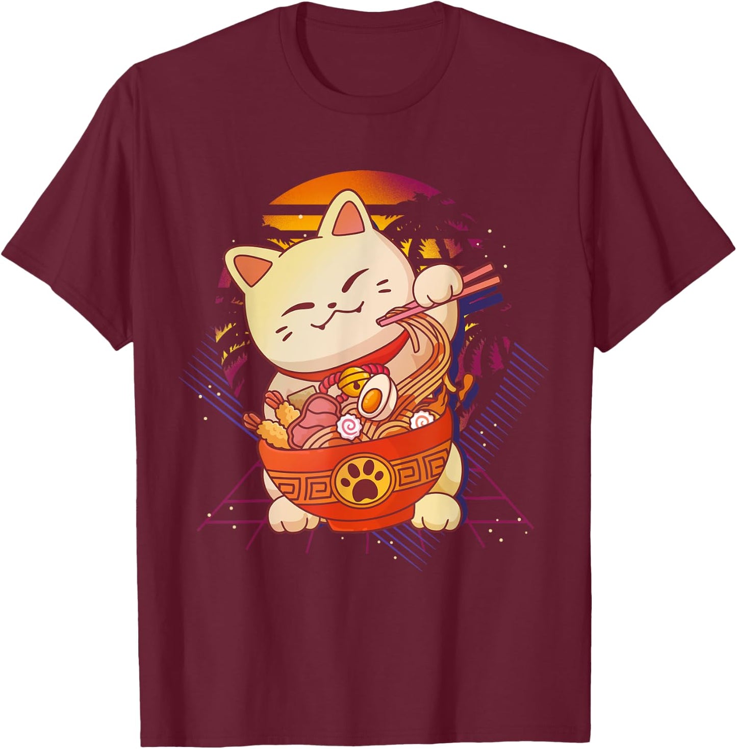 Ramen Cat Anime T-Shirt - T-Shirt | Maroon