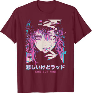 Smoking Anime Femboy Glitch Sad But Rad Vaporwave Hentai , Black, S T-Shirt - T-Shirt | Maroon