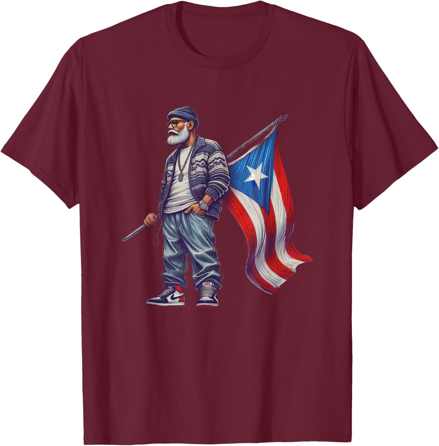 Abuelo Boricua Grandpa Puerto Rican Flag Fathers Day Style T-Shirt - T-Shirt | Maroon
