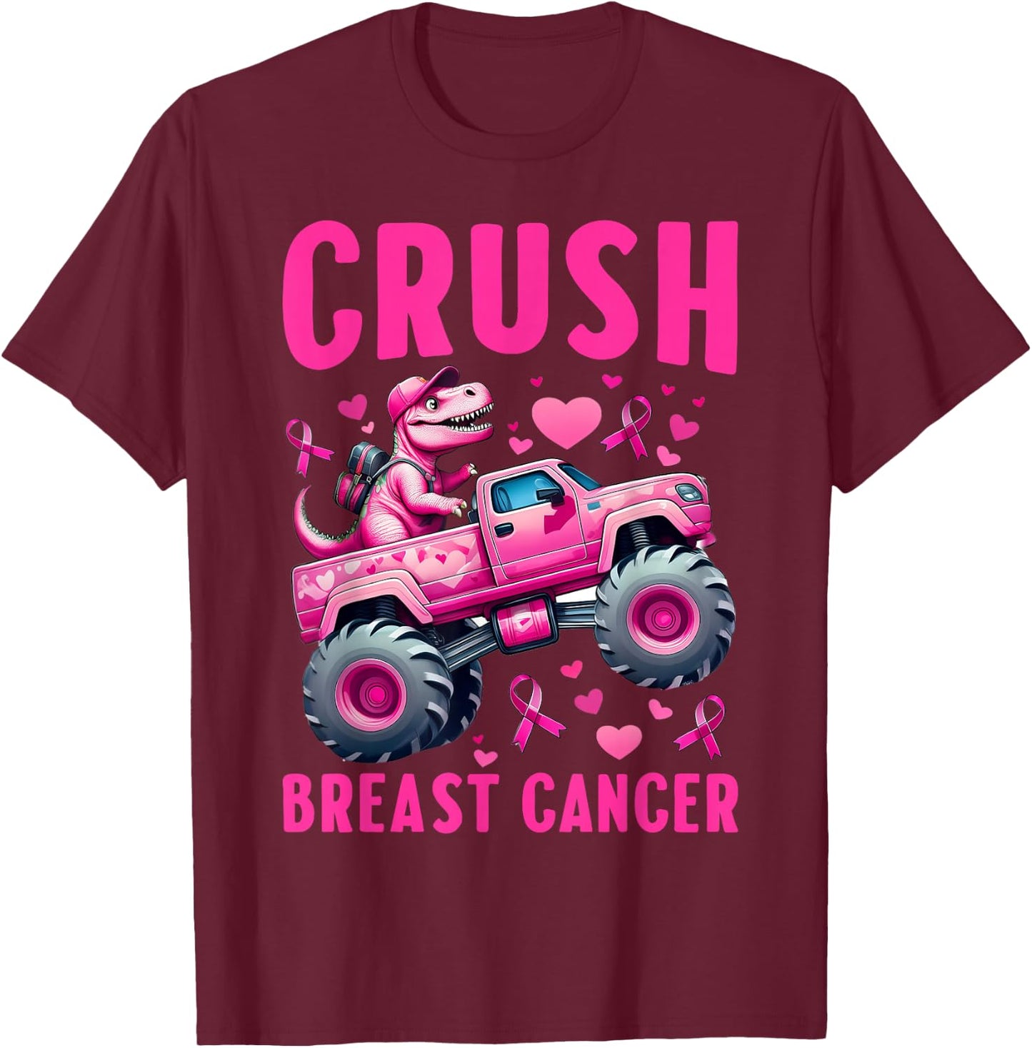 Crush Breast Cancer Awareness Monster Truck Toddler Boy Kids T-Shirt - T-Shirt | Maroon
