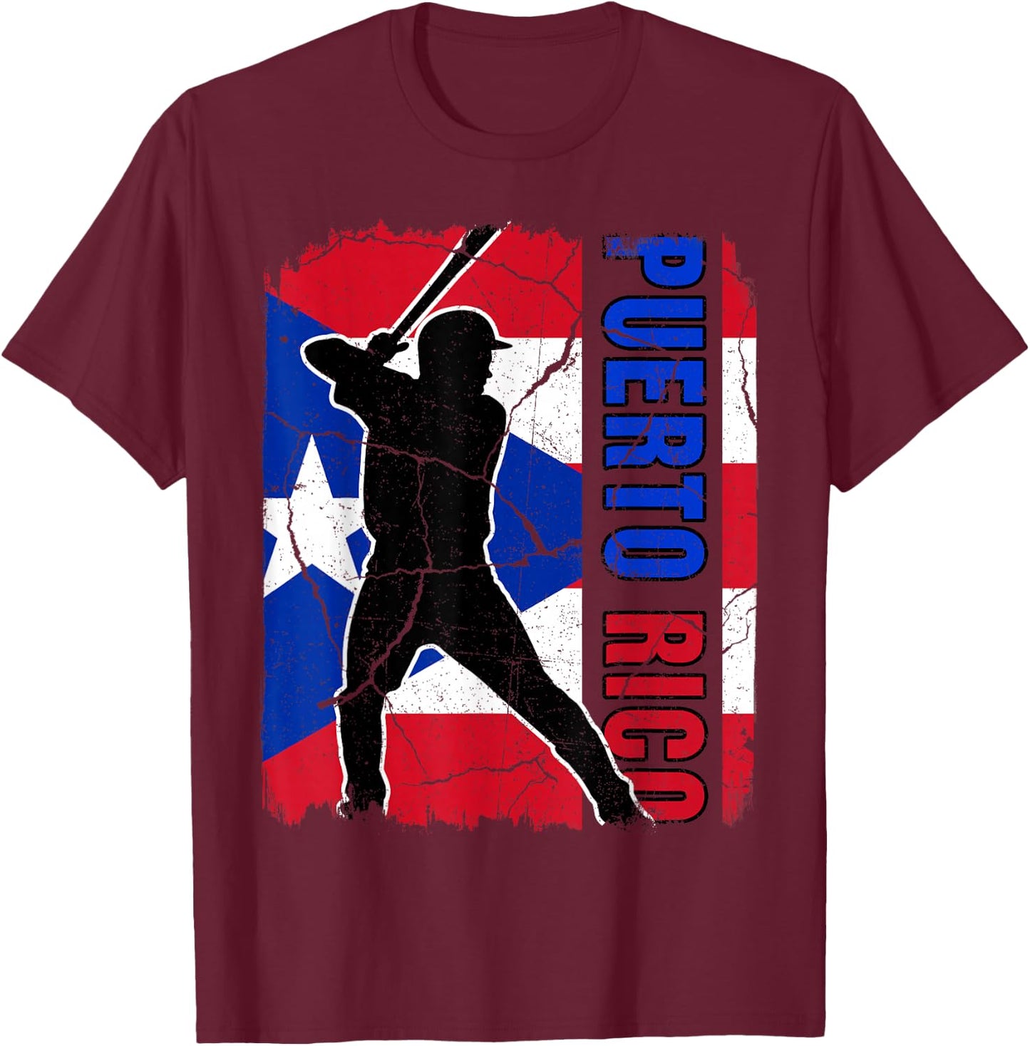 Puerto Rican Baseball Player Puerto Rico Flag Baseball Fans T-Shirt - T-Shirt | Maroon