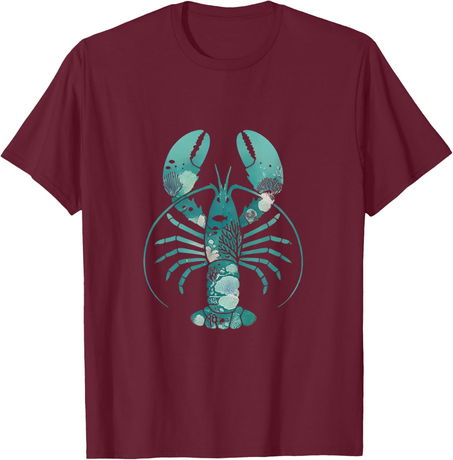 Teal Blue Lobster Sea Animal Silhouette Marine Life Vintage T-Shirt - T-Shirt | Maroon