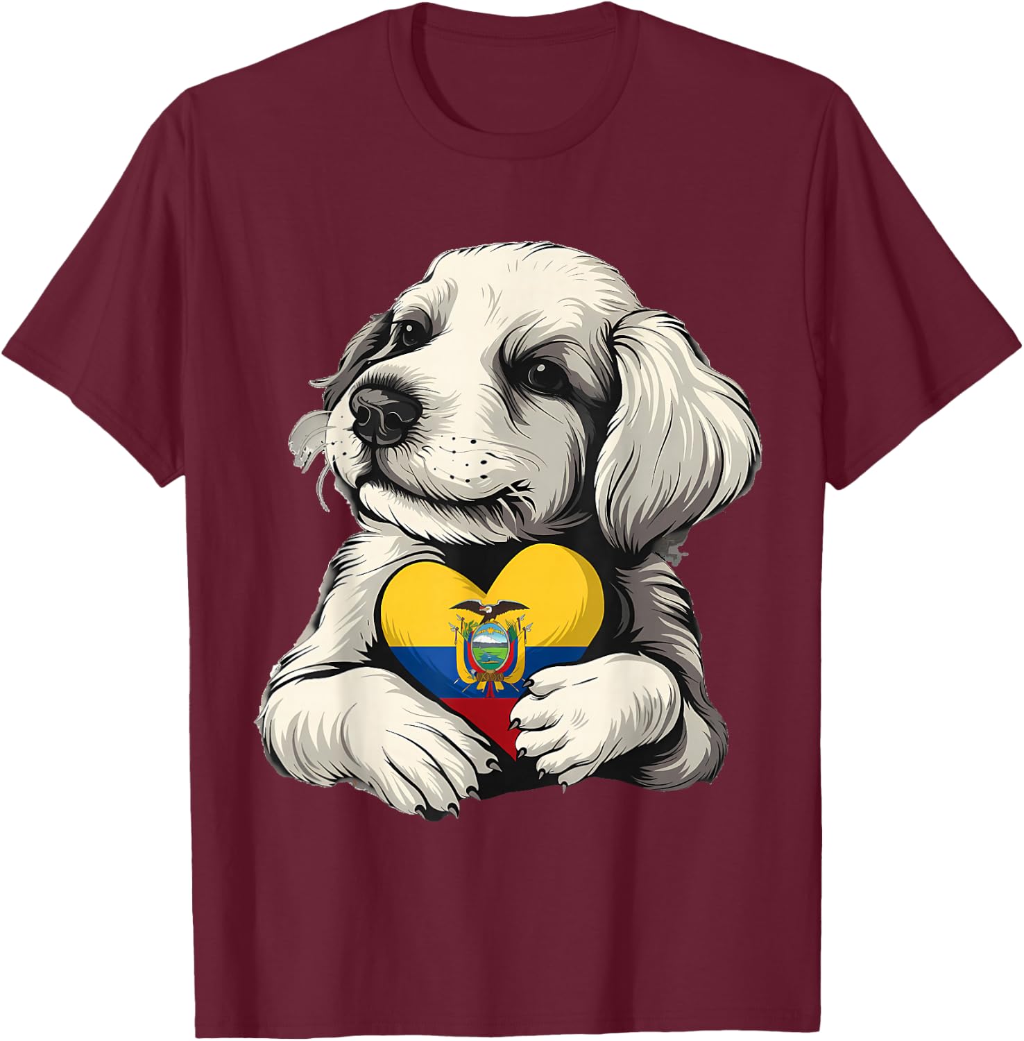 Ecuador Flag Dog Ecuadorian Roots T-Shirt - T-Shirt | Maroon