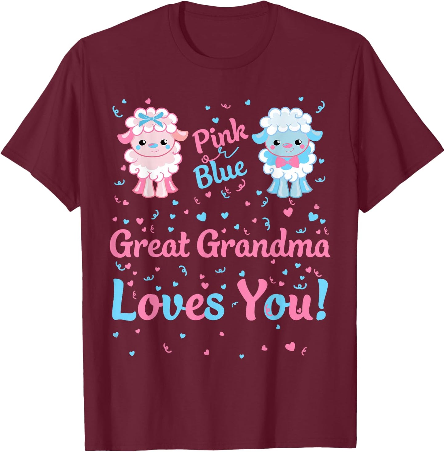 Great Grandma Gender Reveal Pink or Blue Sheep for Family T-Shirt - T-Shirt | Maroon