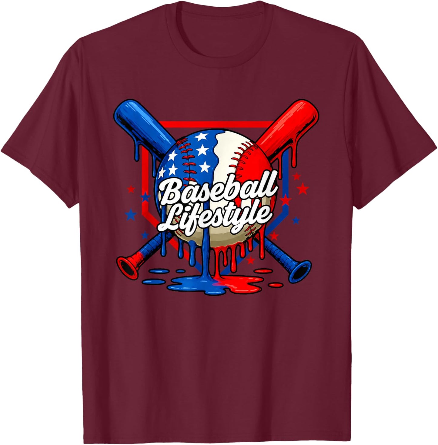 Baseball Drip Lifestyle USA US Flag Patriotic Boys Youth Kid T-Shirt - T-Shirt | Maroon